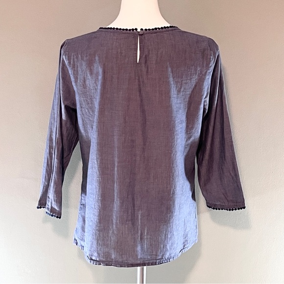 Talbots medium petite blue linen casual woven top - Picture 2 of 7